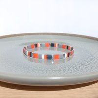 Miyuki tila stretch bracelet, bright orange, gray, white and silver color tila beads, summer jewelry