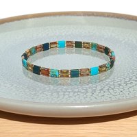 Miyuki tila stretch bracelet set in turquoise, bronze and gold, two matching designs for stacking or a single bracelet