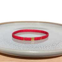 Miyuki tila stretch bracelet set in dark red, red and gold colour, single or a set of two bracelets for stacking