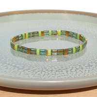 Miyuki tila stretch bracelet in chartreuse green and transparent sea foam colour with gold-plated tila beads