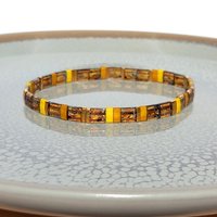 Miyuki tila stretch bracelet in warm yellow, mustard colour and topaz colour with gold-plated tila beads