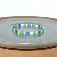 Miyuki tila stretch bracelet set in light blue and chartreuse green colour, two matching designs for stacking or a single bracelet