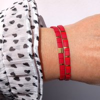 Miyuki tila stretch bracelet set in dark red, red and gold colour, single or a set of two bracelets for stacking