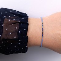 Thin miyuki stretch bracelets with blue sodalite, matte tiny glass beads and gold-plated beads, three designs in minimalist style