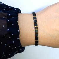 Glass tile stretch bracelet set in black and gold, three designs available perfect for stacking or separately