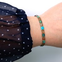 Miyuki tila stretch bracelet set in turquoise, bronze and gold, two matching designs for stacking or a single bracelet
