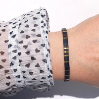 Glass tile stretch bracelet set in black and gold, three designs available perfect for stacking or separately