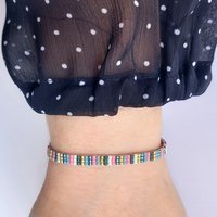 Miyuki glass beaded bracelet made of tiny beads, colorful, happy, and stylish adjustable loom bracelet with lobster claw clasp