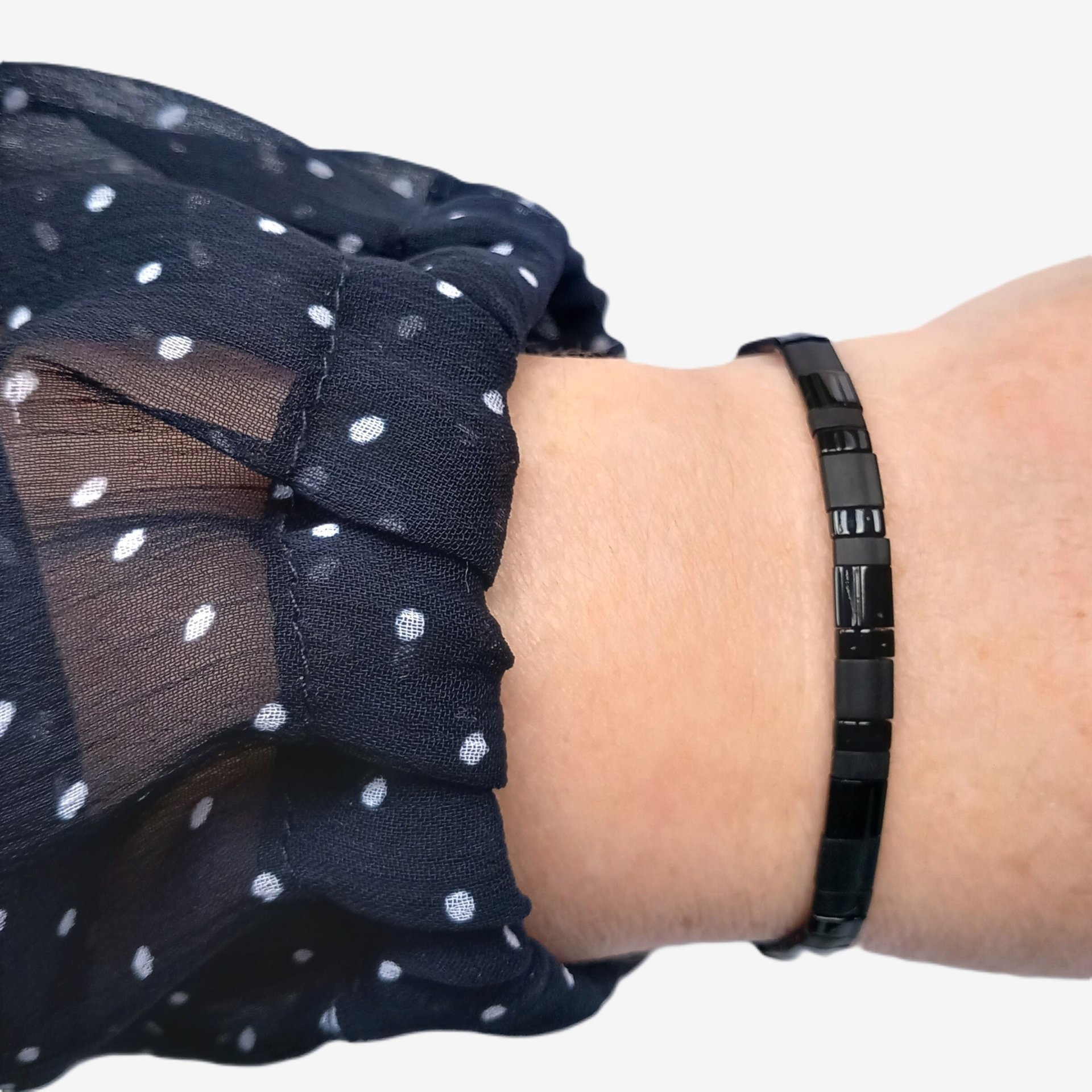 Glass tile stretch bracelet set in black and gold, three designs available perfect for stacking or separately