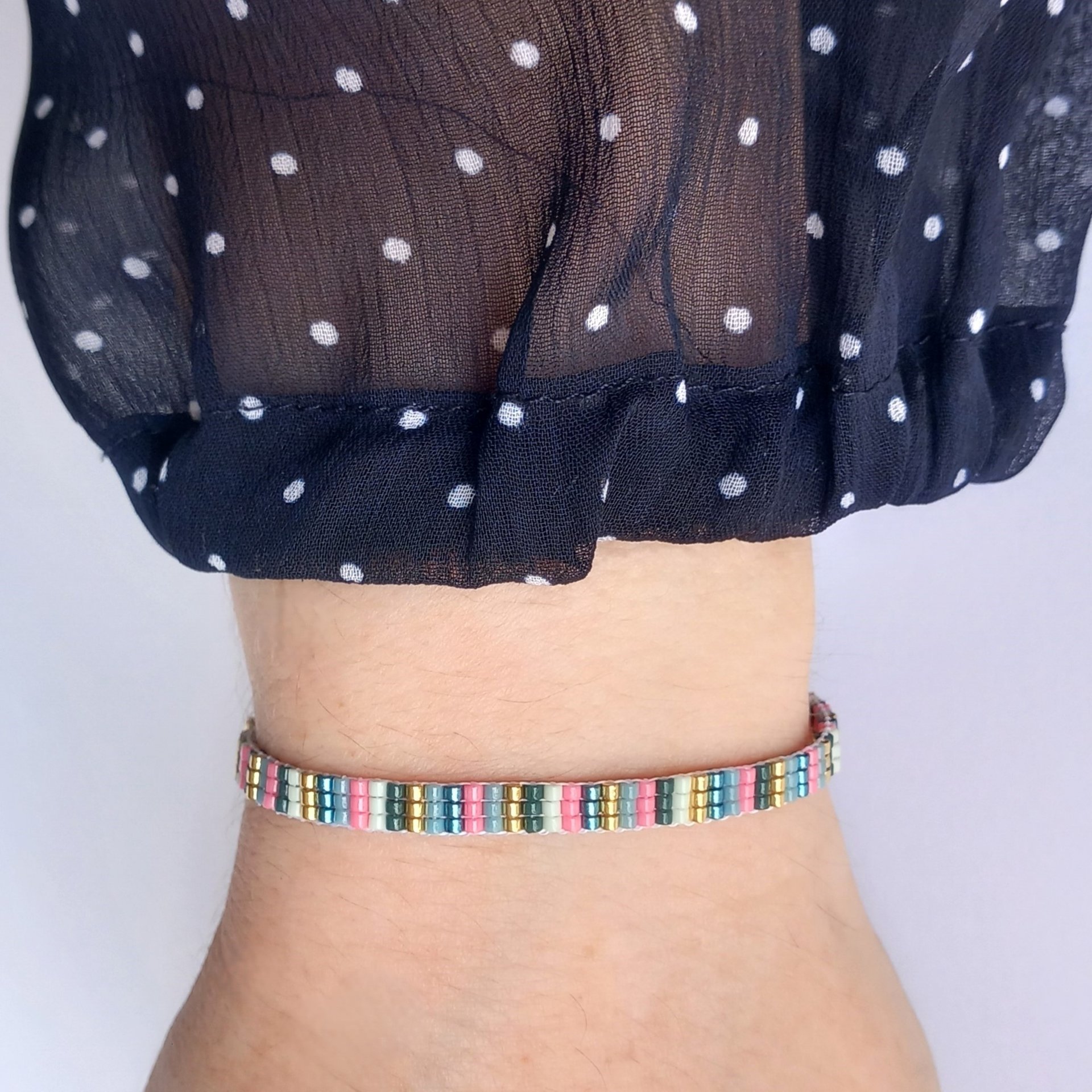 Miyuki glass beaded bracelet made of tiny beads, colorful, happy, and stylish adjustable loom bracelet with lobster claw clasp