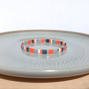 Miyuki tila stretch bracelet, bright orange, gray, white and silver color tila beads, summer jewelry