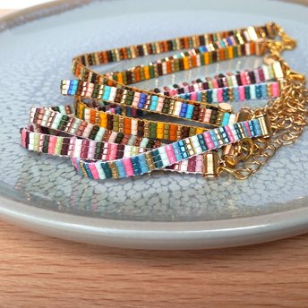 Miyuki glass beaded bracelet made of tiny beads, colorful, happy, and stylish adjustable loom bracelet with lobster claw clasp