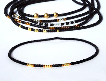 Dainty miyuki beads bracelet set strung on black stretch cord that can be stacked together or worn separately for a minimalist look.  Four designs currently available in matte black, gold, silver and bronze color